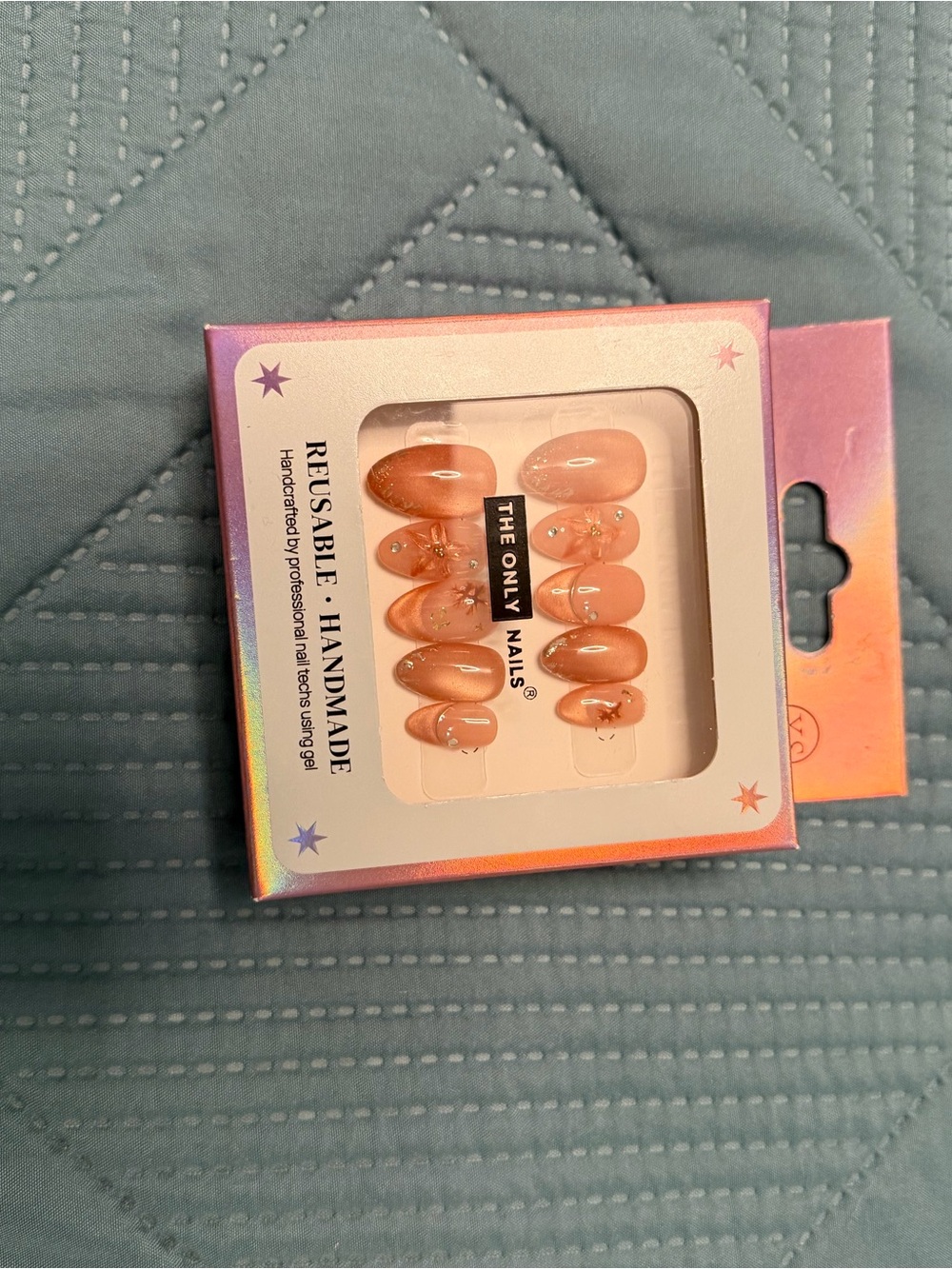 Peach Glitter Floral Press-On Nail Set